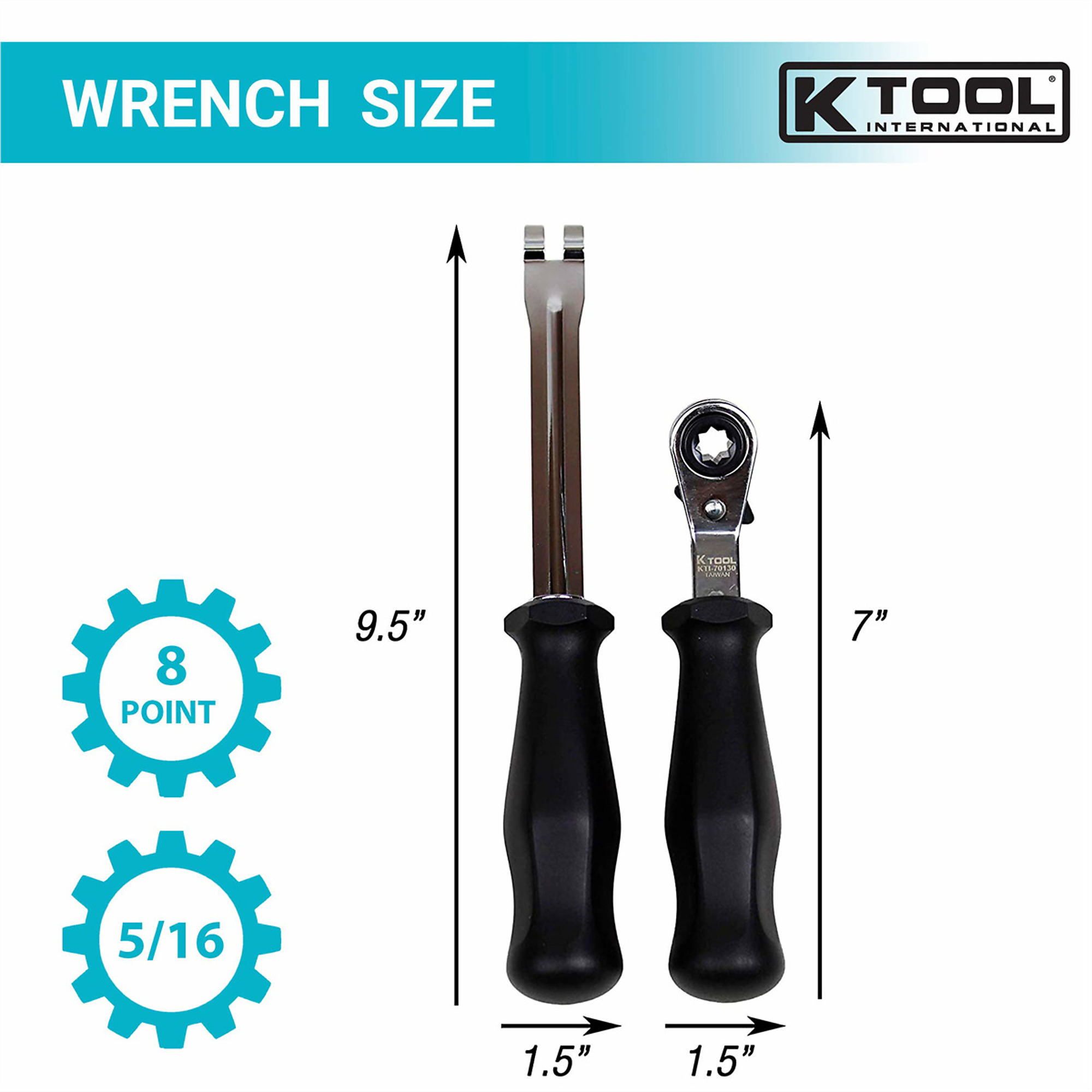 K-Tool International Slack Adjuster Release Tool with 5/16in. Wrench — Truck Air Brake Adjusting Wrench Set, E-Z Grip Handle, Model# KTI70130
